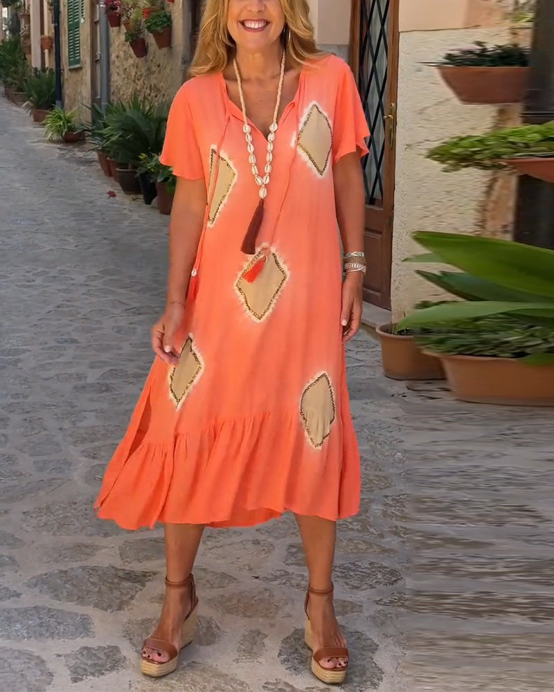 Geometric Print V-Neck Loose Dress