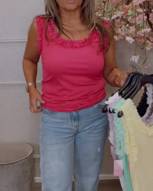 A Ruffled Sleeveless Knit Tank Top