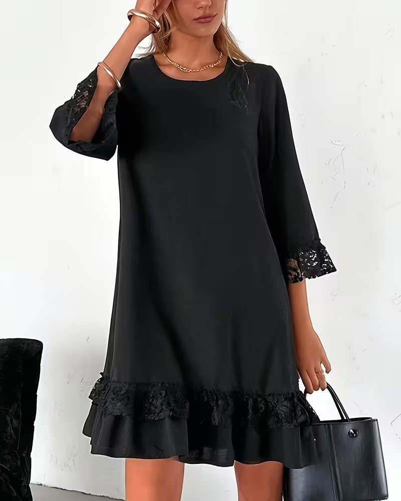 Round Neck Half Sleeve Lace Patchwork Dress