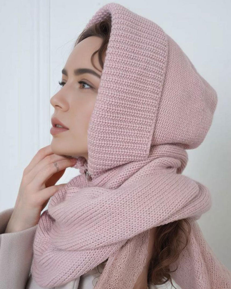 Wholesale Solid Color Knitted Hooded Scarf
