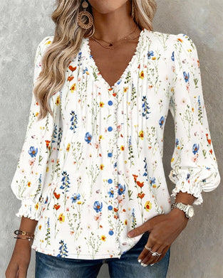 V-Neck Floral Print Stylish Shirt