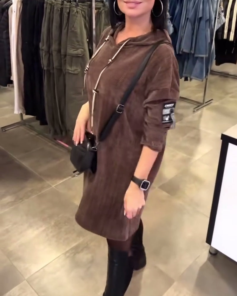 Solid Color Long-Sleeved Hooded Dress