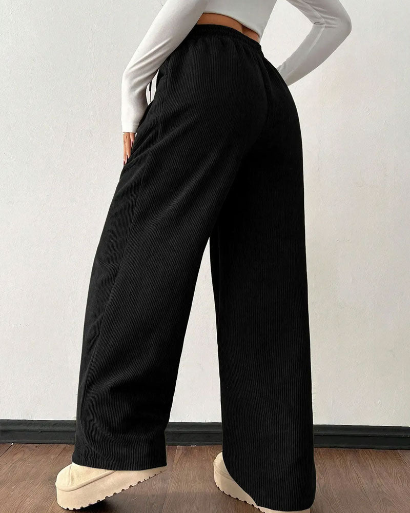 Drawstring Corduroy Long Pants