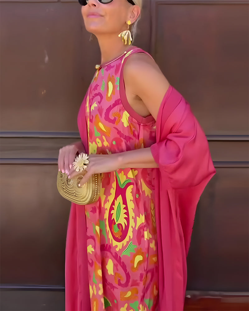 Sleeveless Long Dress With Long Cardigan Set