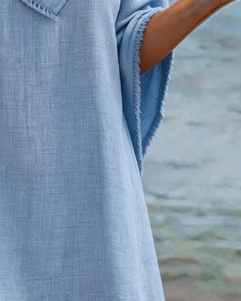 Hooded Neck Scarf Tassel Solid Color Dress
