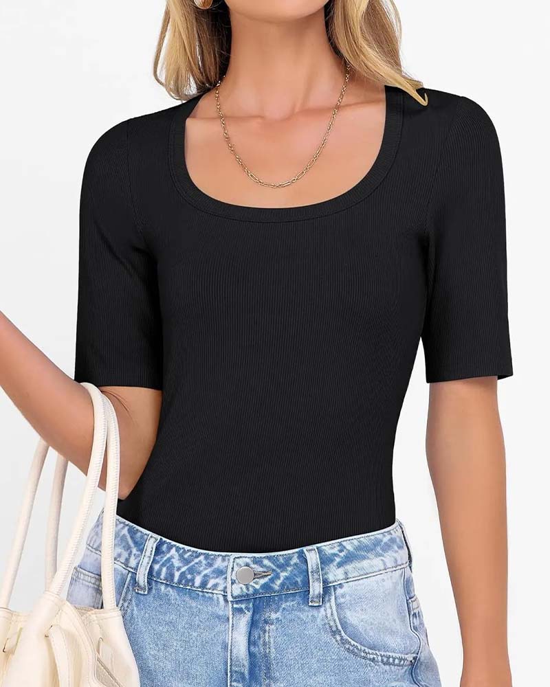 Slim Fit U-Neck Half-Sleeve T-Shirt