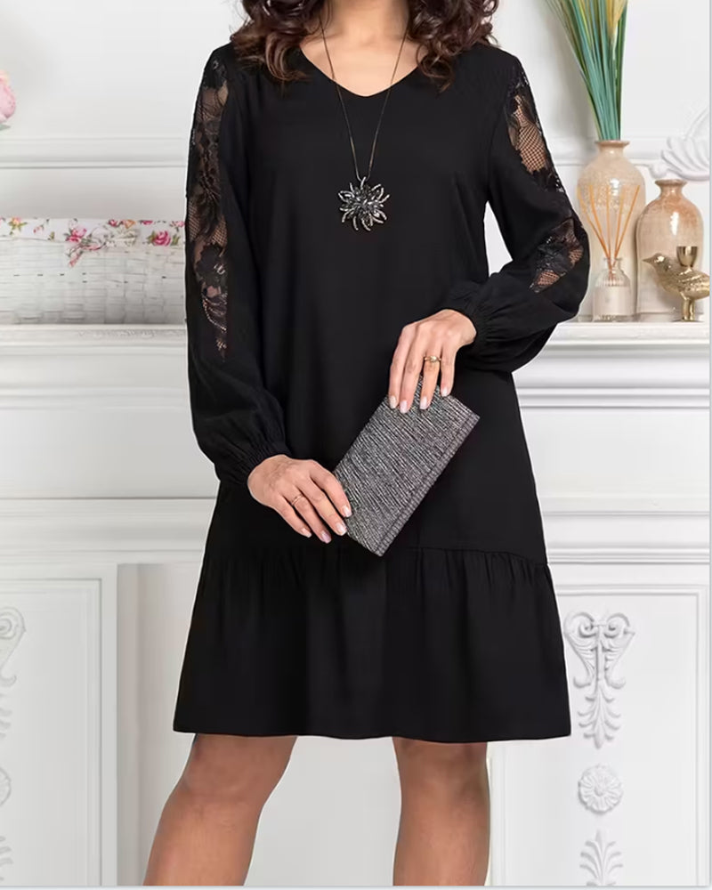 Mesh Patchwork V-Neck Dress