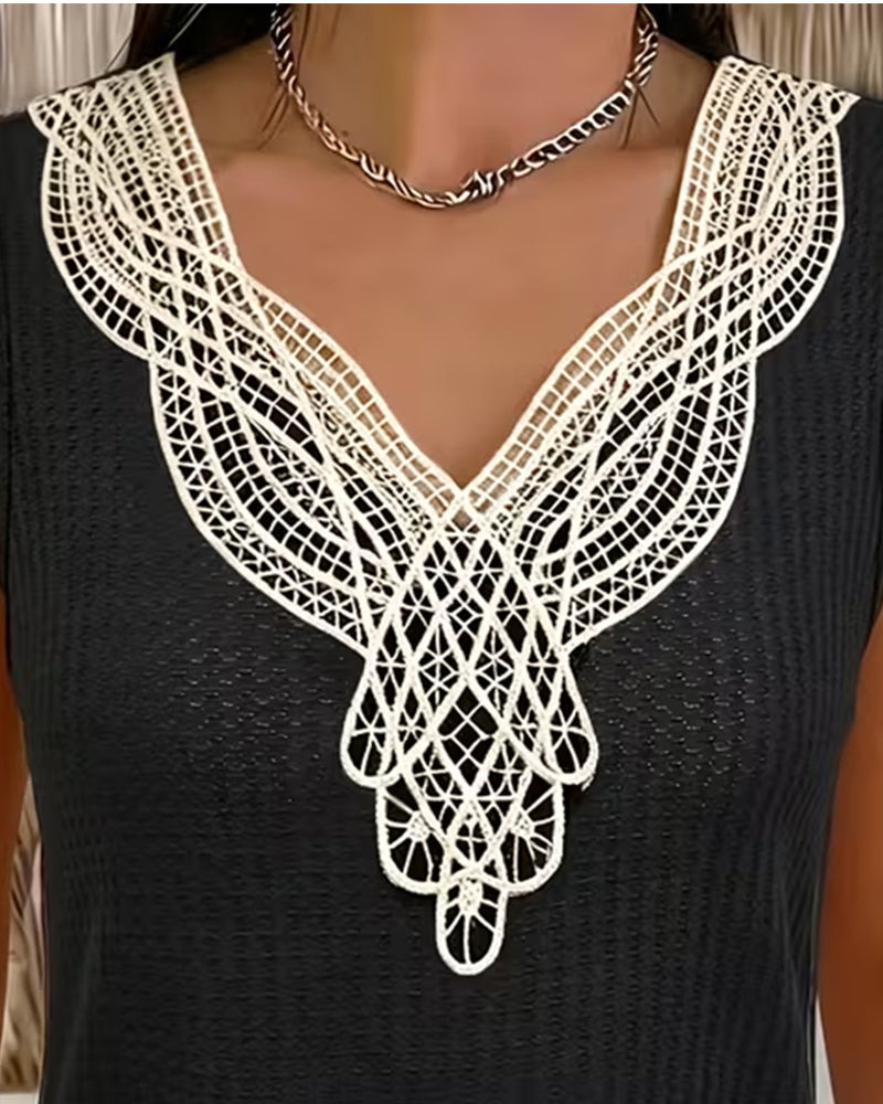 Lace V-Neck Ribbed Tank Top