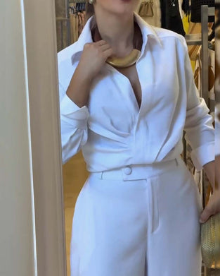 Lapel Solid Color Versatile Blouse