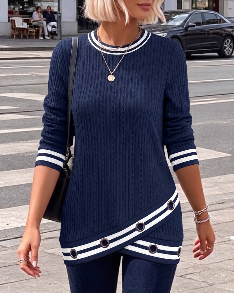 Contrast Striped Irregular Metal Ring Top