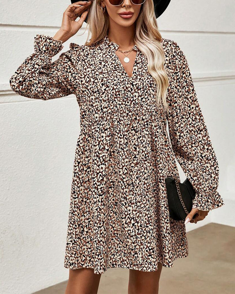 Leopard Print Temperamental V-Neck Dress