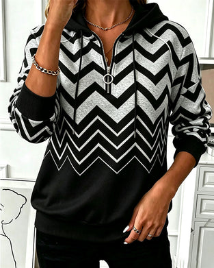 Half Zip Wavy Print Hoodie
