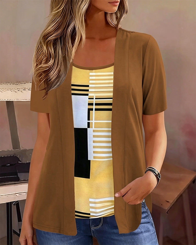 Patchwork Fake Two-Piece Blouse