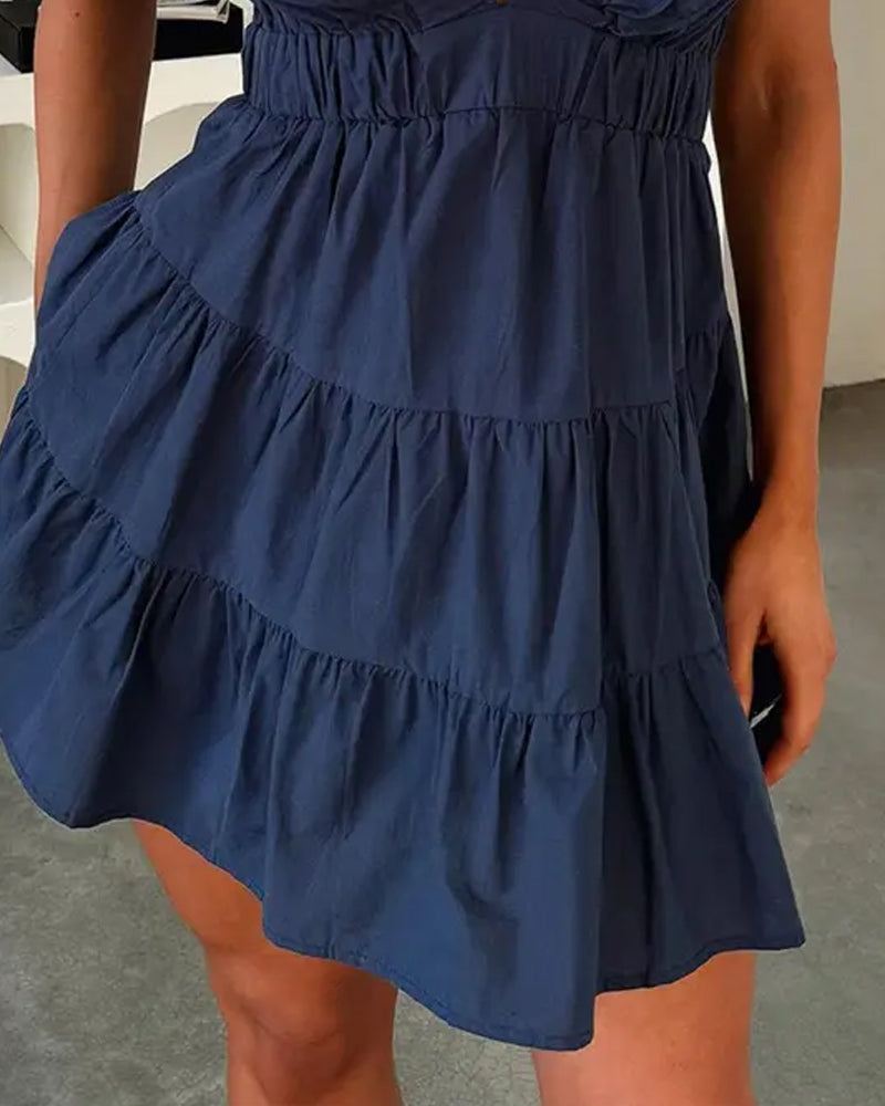 Deep V Ruffle Sleeveless Dress