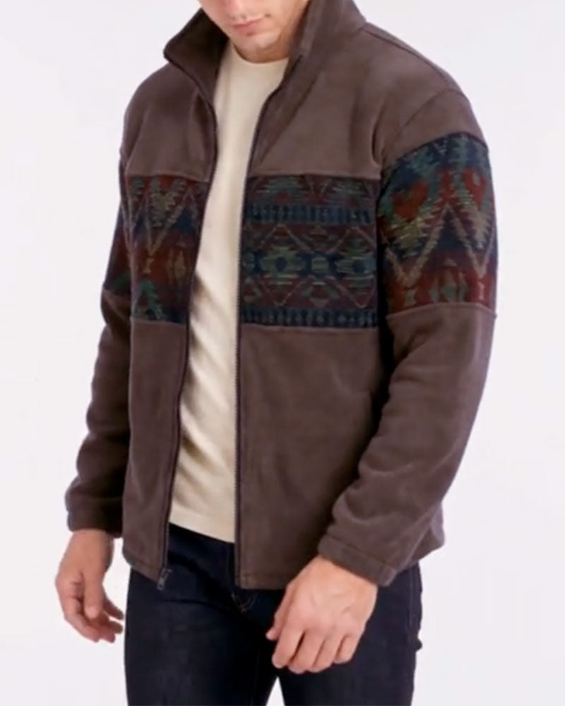 Men's Stand Collar Zipper Contrast Coat