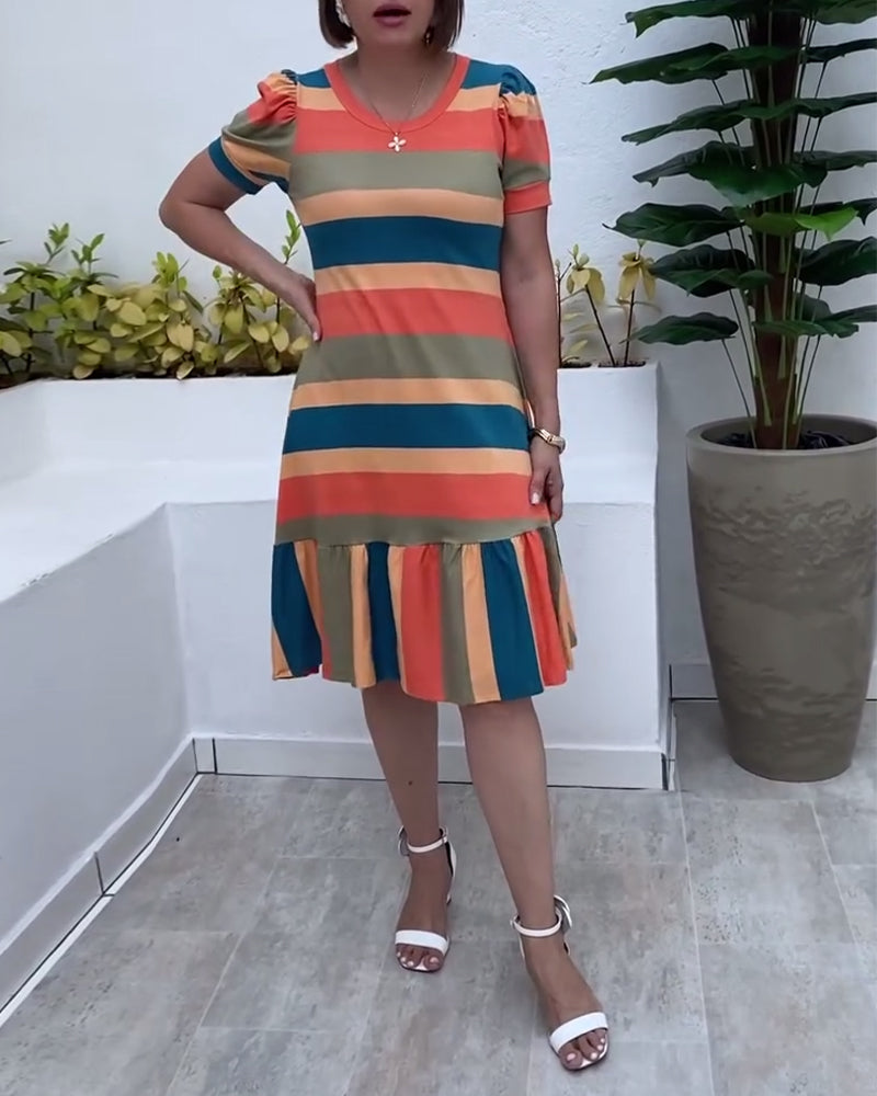 Casual Short Sleeve Striped Dress