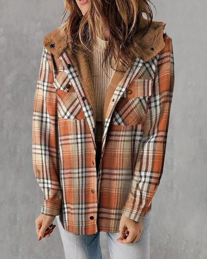 Plaid Hooded Woolen Coat