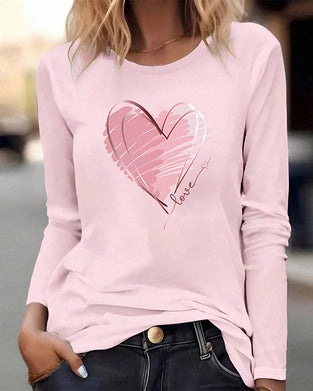 Long Sleeve Heart Round Neck Top