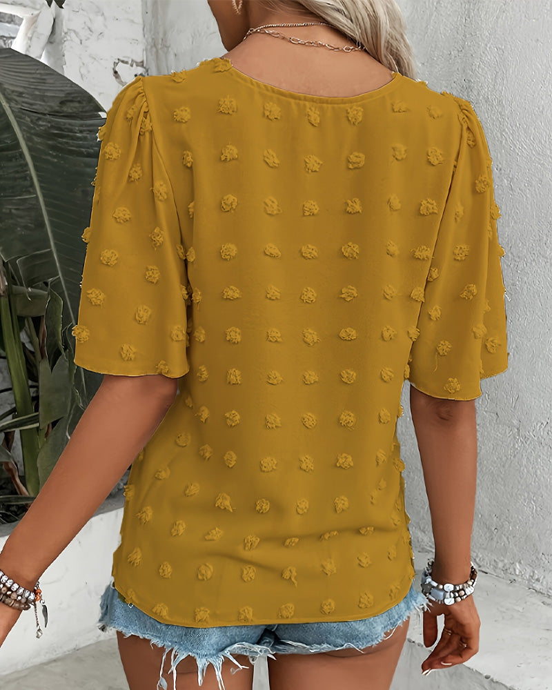Spliced Jacquard Ruffle Sleeve Blouse