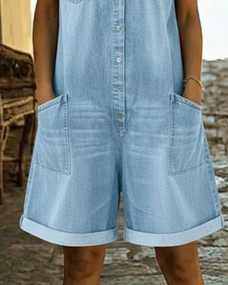 Short Sleeve Denim Jumpsuits