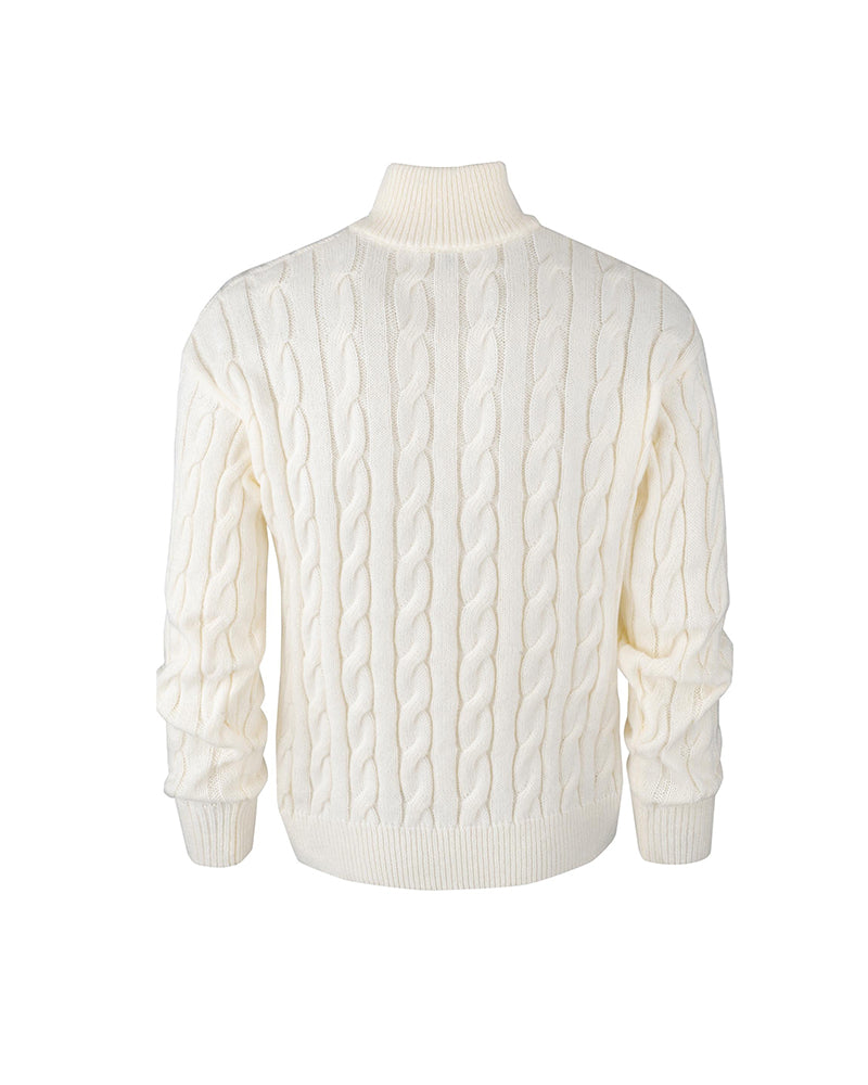 Men's Solid Color Cable-Knit Zipper Pullover