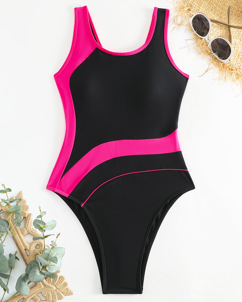 Fashionable one-piece swimsuit in contrasting colors