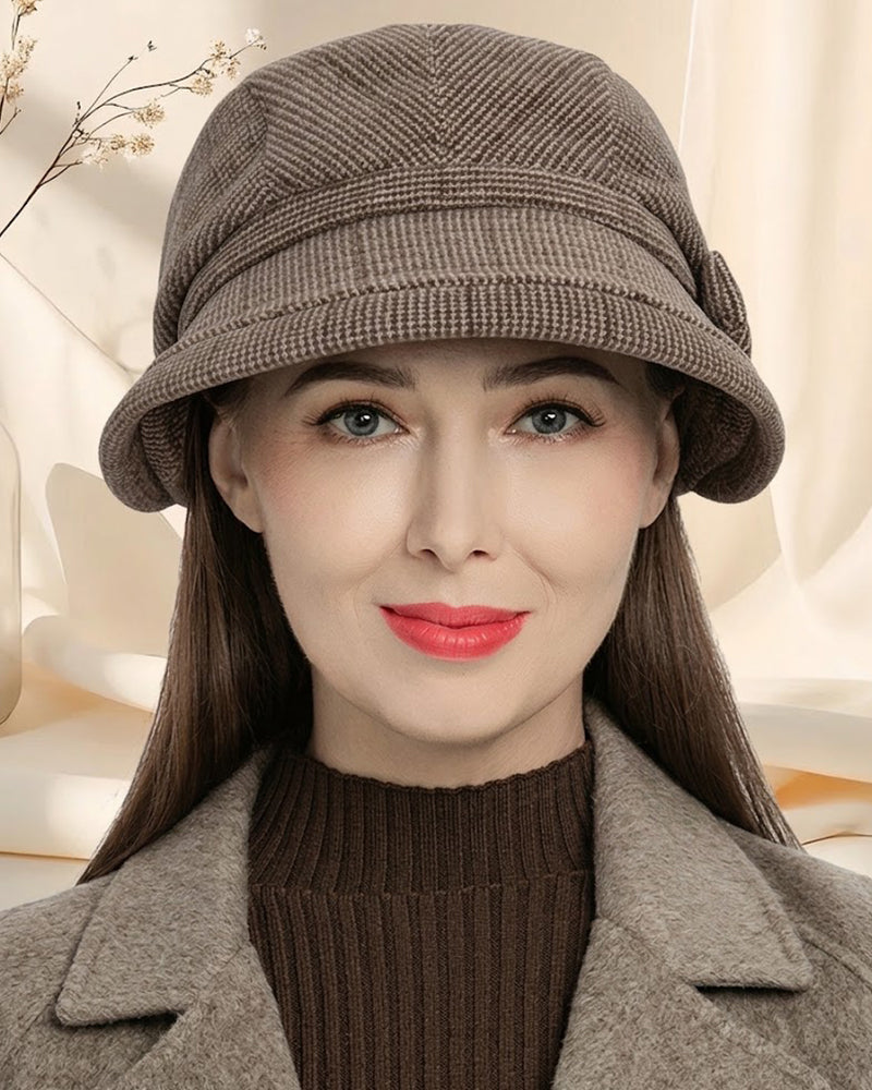 Women's Elegant Plaid Pattern Bow Decor Beret