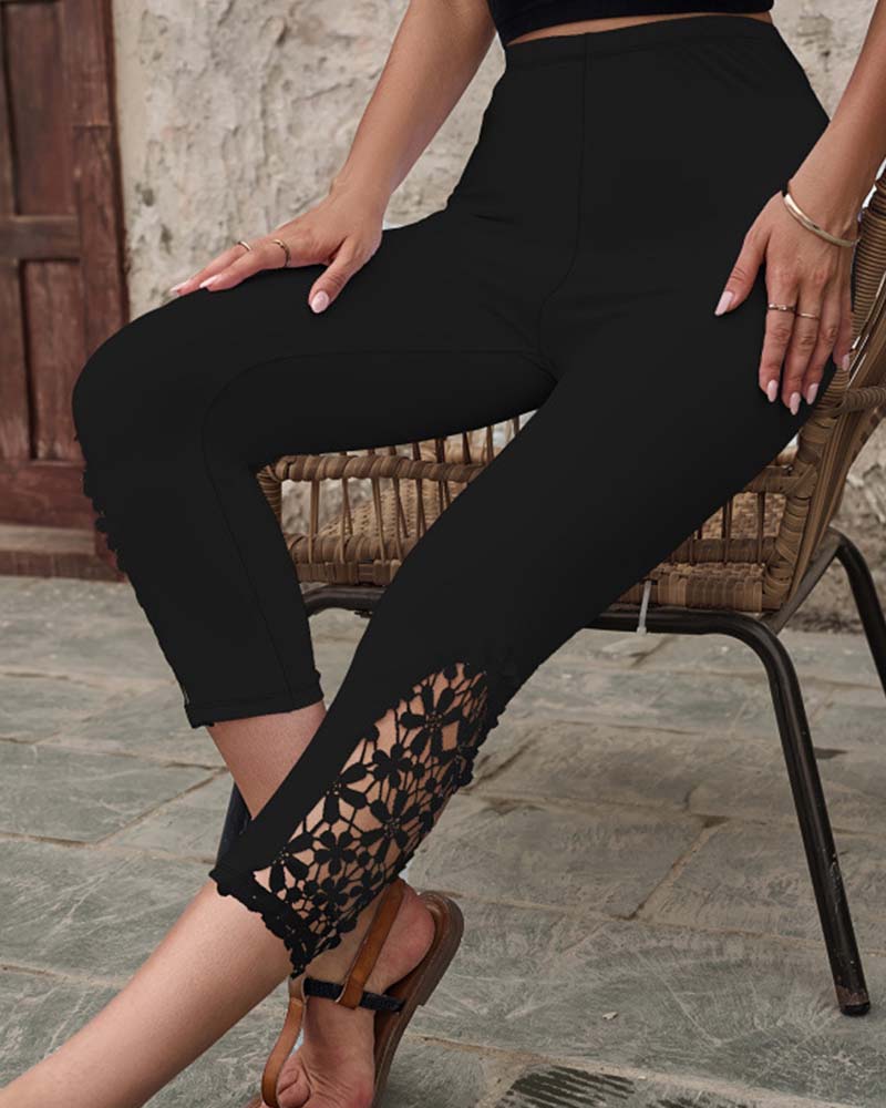 High Waist Lace 3/4 Length Leggings