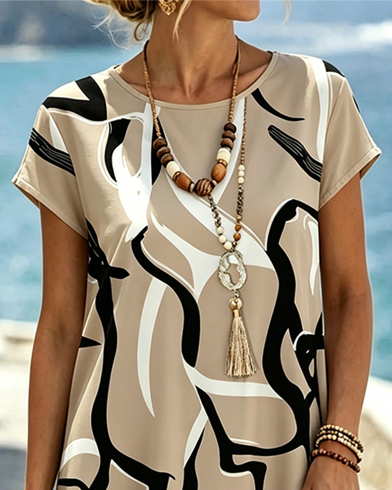 Crew Neck Geometric Print Dress