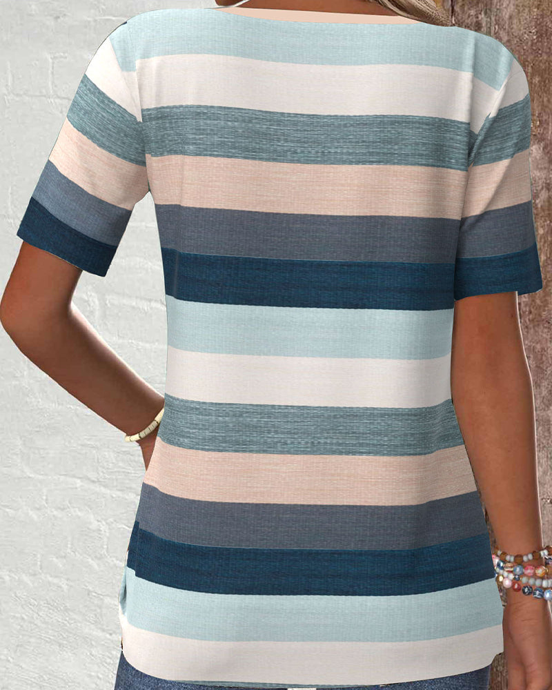 Striped Contrast Button Casual Blouse