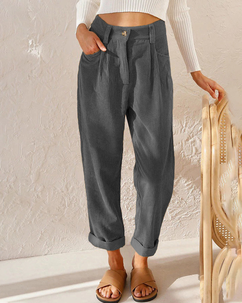 Solid Straight Trousers with High Waist