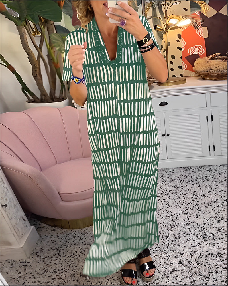 Printed short sleeve casual long dress