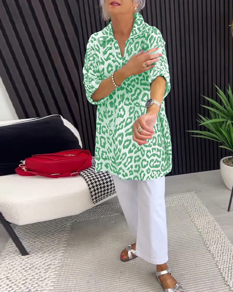 Lapel Leopard Print Blouse