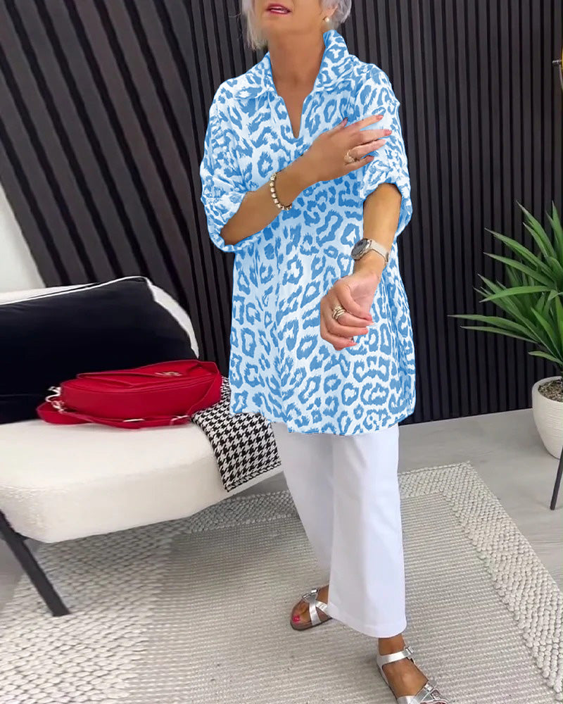 Lapel Leopard Print Blouse