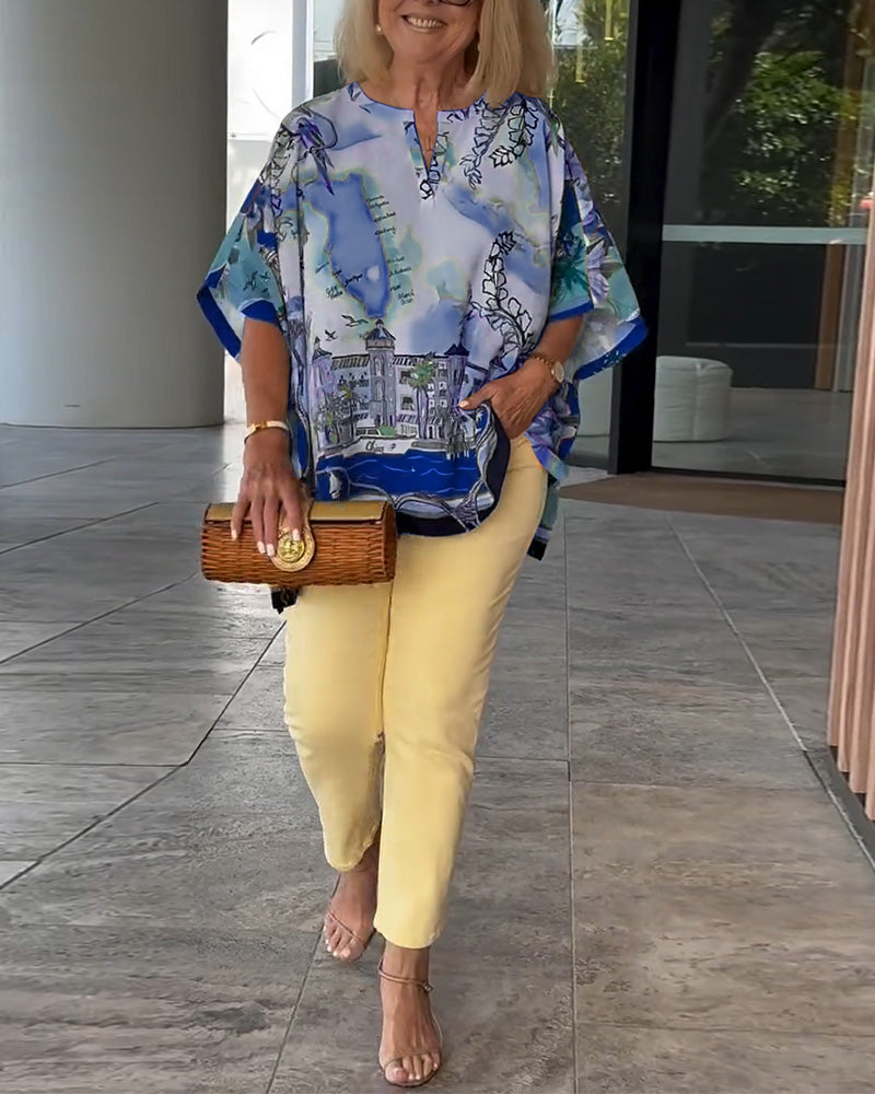 Batwing Sleeve Print Blouse