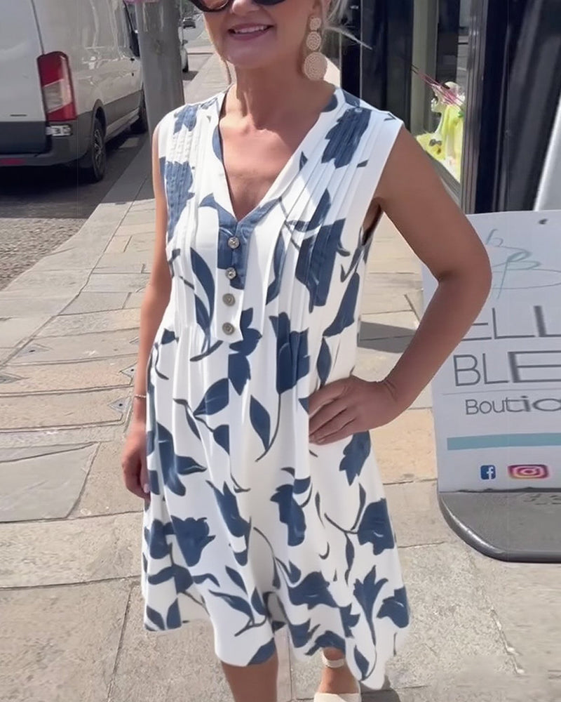 V-Neck Sleeveless Printed Dress