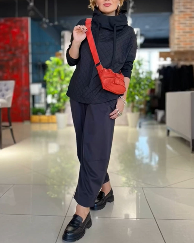 High Neck plaid Long Sleeve Hoodies