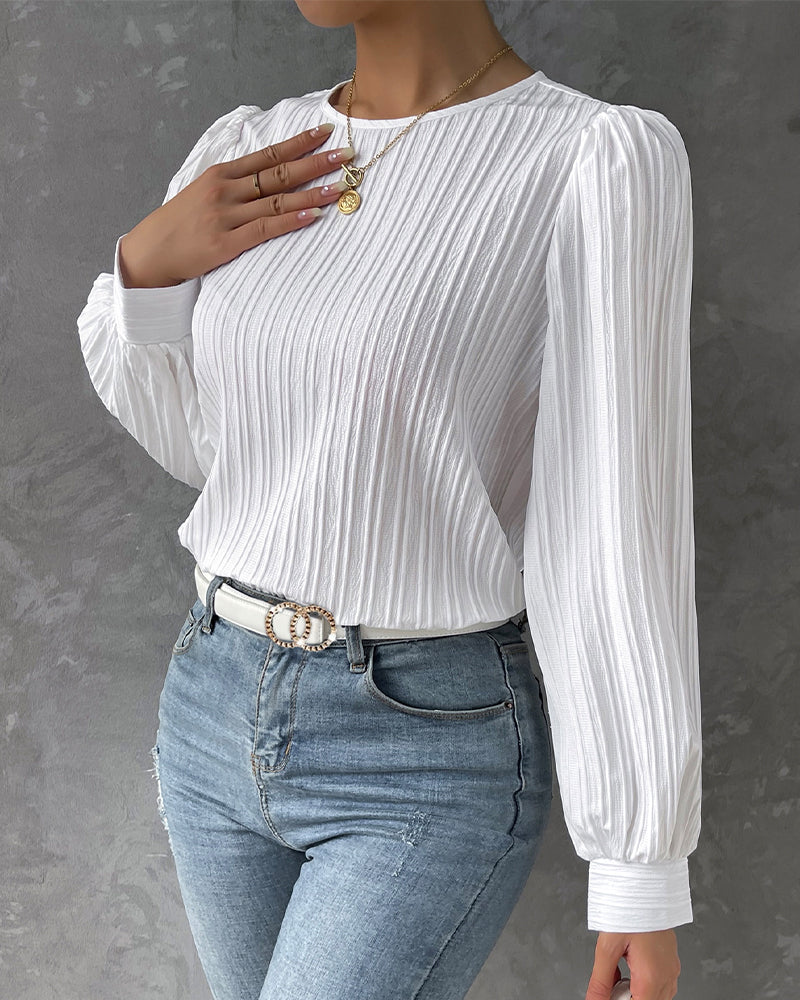 Lantern Sleeve Solid Blouse