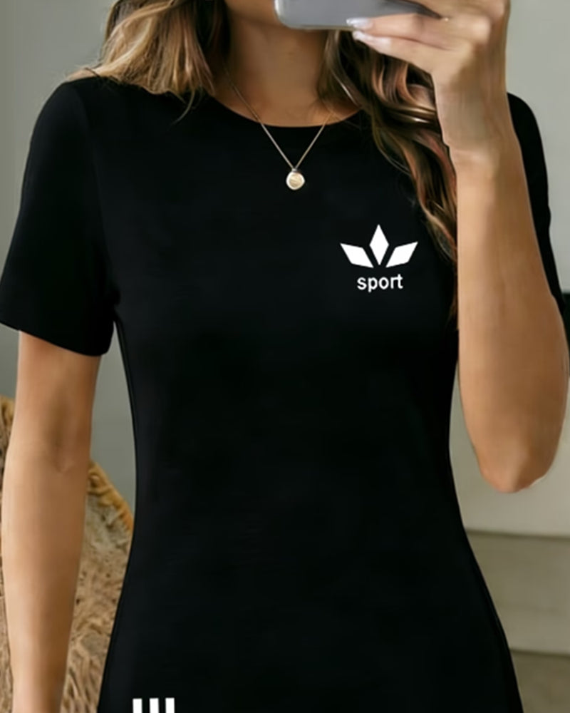 Printed Crew Neck Casual Dress