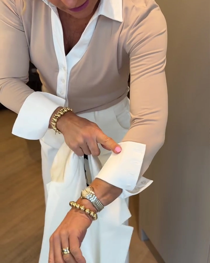 Contrast Paneled Long-Sleeve Shirt