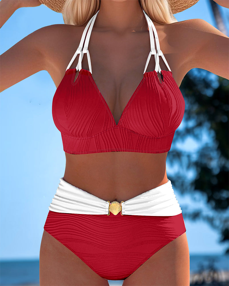 Aumora Double Strap High Waist Contrast Color Swimsuit