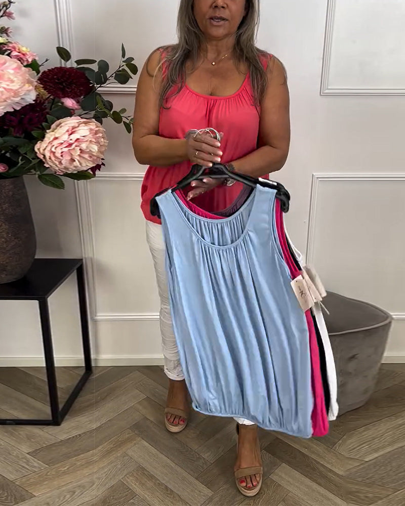 Aumora Sleeveless Solid Color Pleated Tank Top