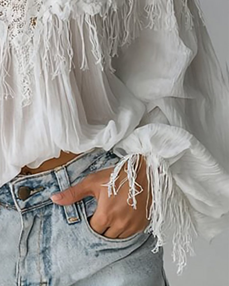 Lace And Tassel Off-The-Shoulder Camisole Top