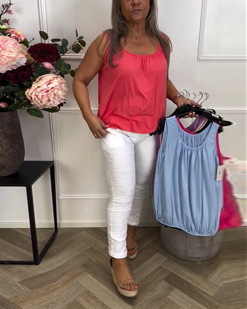 Aumora Sleeveless Solid Color Pleated Tank Top