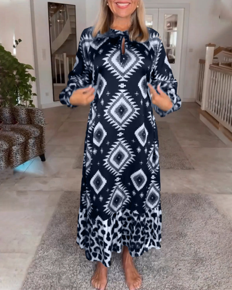 Long Sleeve Geometric Print Dress