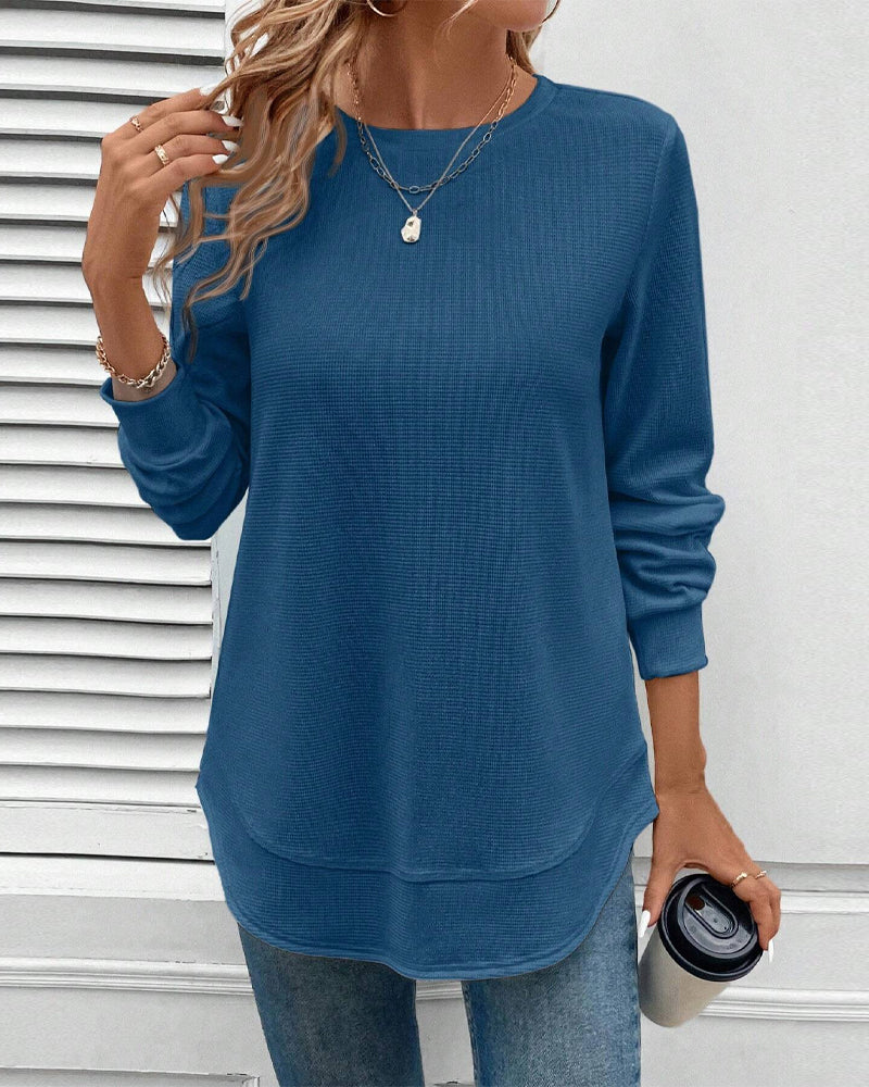 Round Neck Long Sleeve Solid Color Top