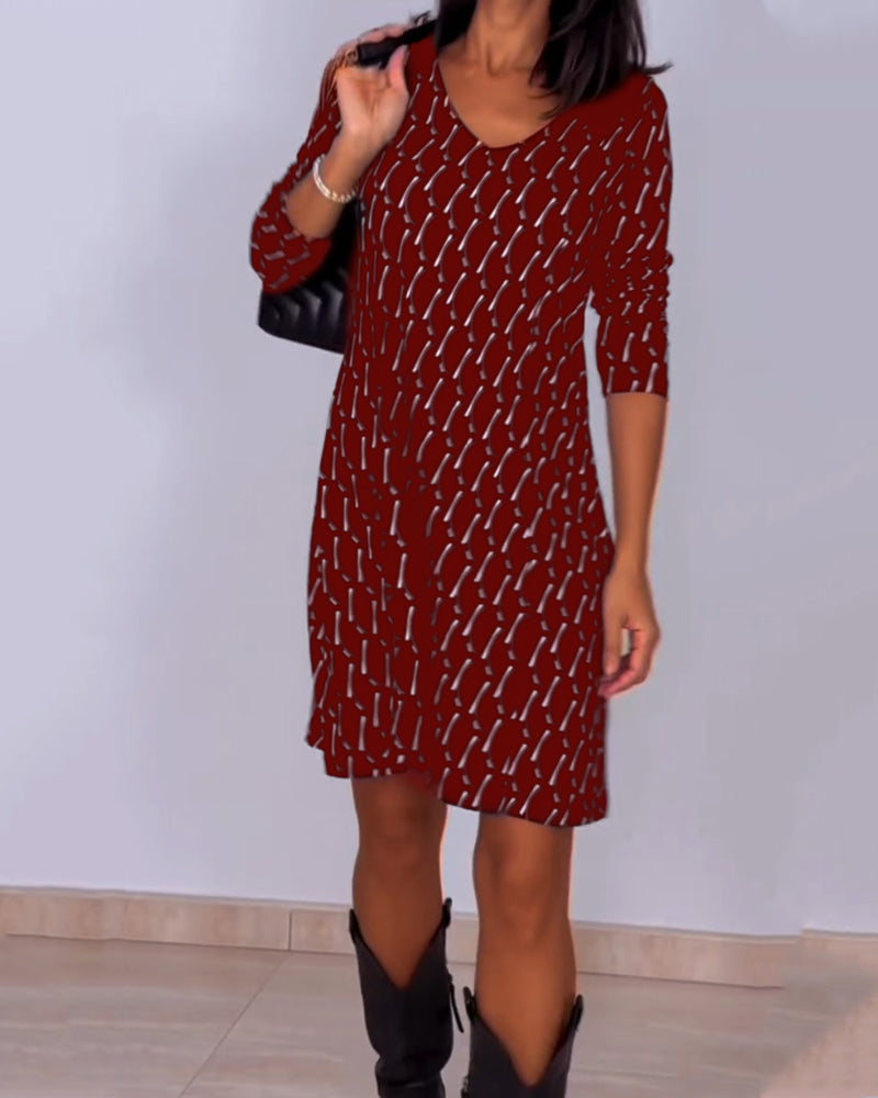 Diamond print v-neck dress