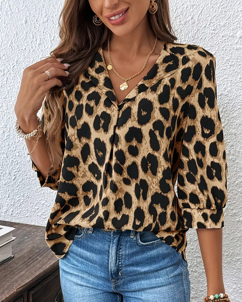 Half-Sleeved Leopard Print Loose Blouse