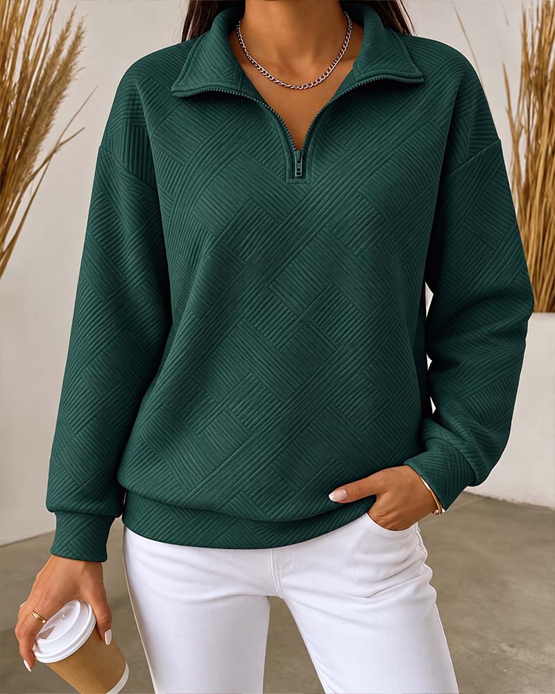 Solid Color Half-Zip Lapel Sweatshirt