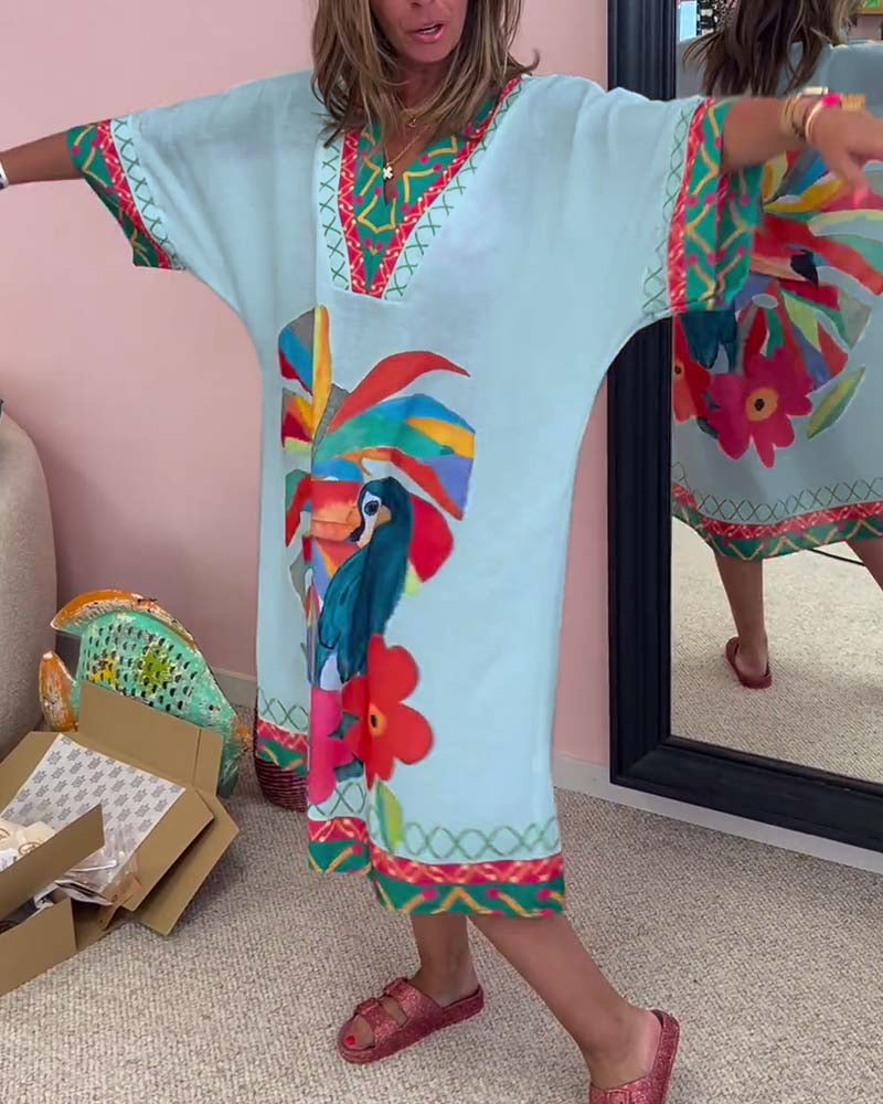 V-neck Graffiti Print Dress